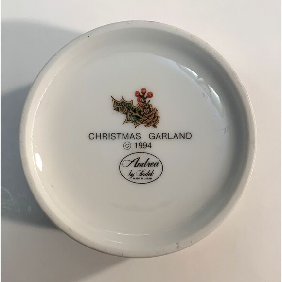 Andrea By Sadek Trinket Dish Lid Christmas Garland Gold Trim Japan 1994 - Picture 7 of 12